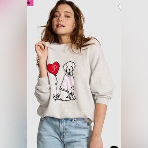 Victoria’s Secret PINK
Campus Knit Sweater Snow Heather Dog V-Day Balloon XS NWT